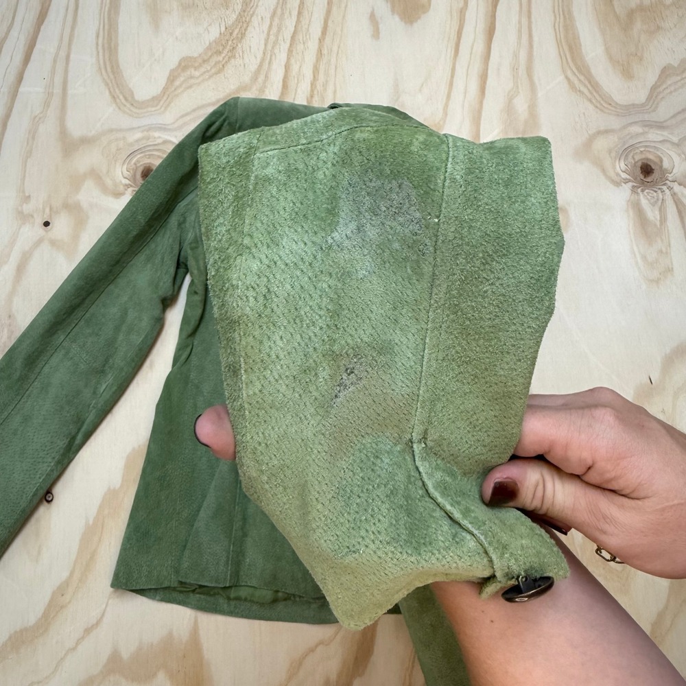 Live a Little Sage Green Suede Leather Blazer Single Button Jacket Womens Medium - Picture 6 of 6
